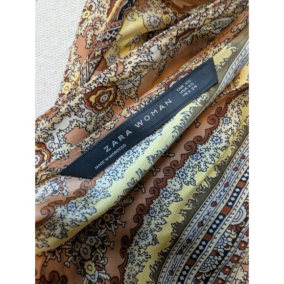 Zara Moraccan 100% Mulberry Silk XS Mini Dress Bohemian Earthcore Retro Y2K - Picture 7 of 8